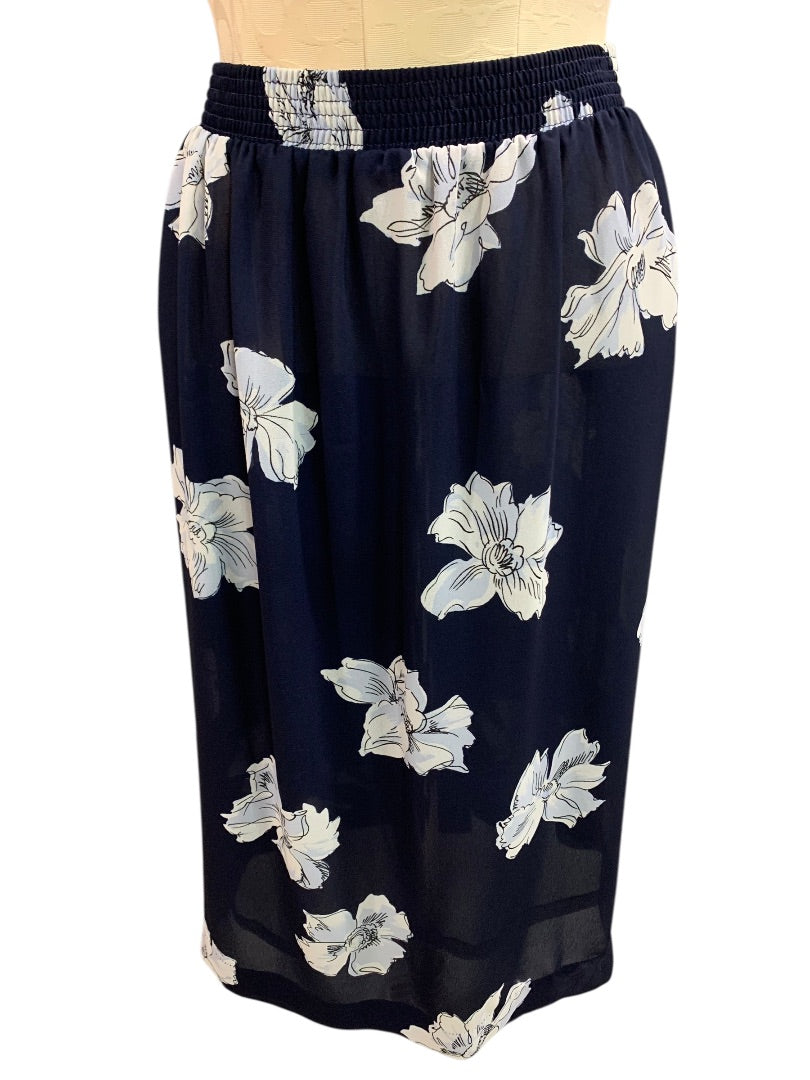 Size 20W Ms Russ Womens 1980s Sheer Skirt Shirt Outfit Navy Blue