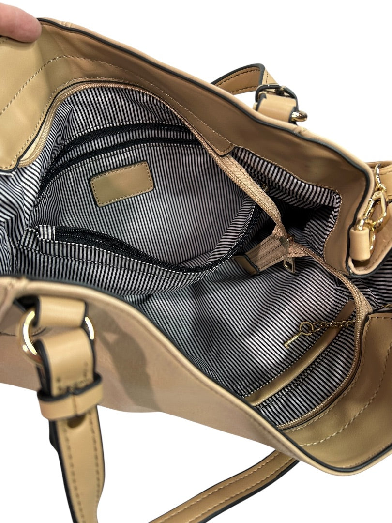 Tan Vegan Leather Shoulder Bag Detachable Crossbody Strap Goldtone Hardware