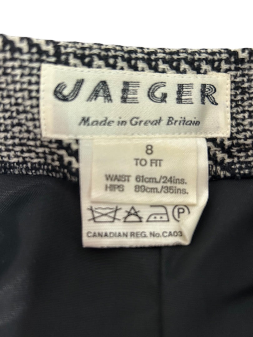 Jaeger Wool Skirt Vintage Checkered Side Button Made In Great Britain Size 24