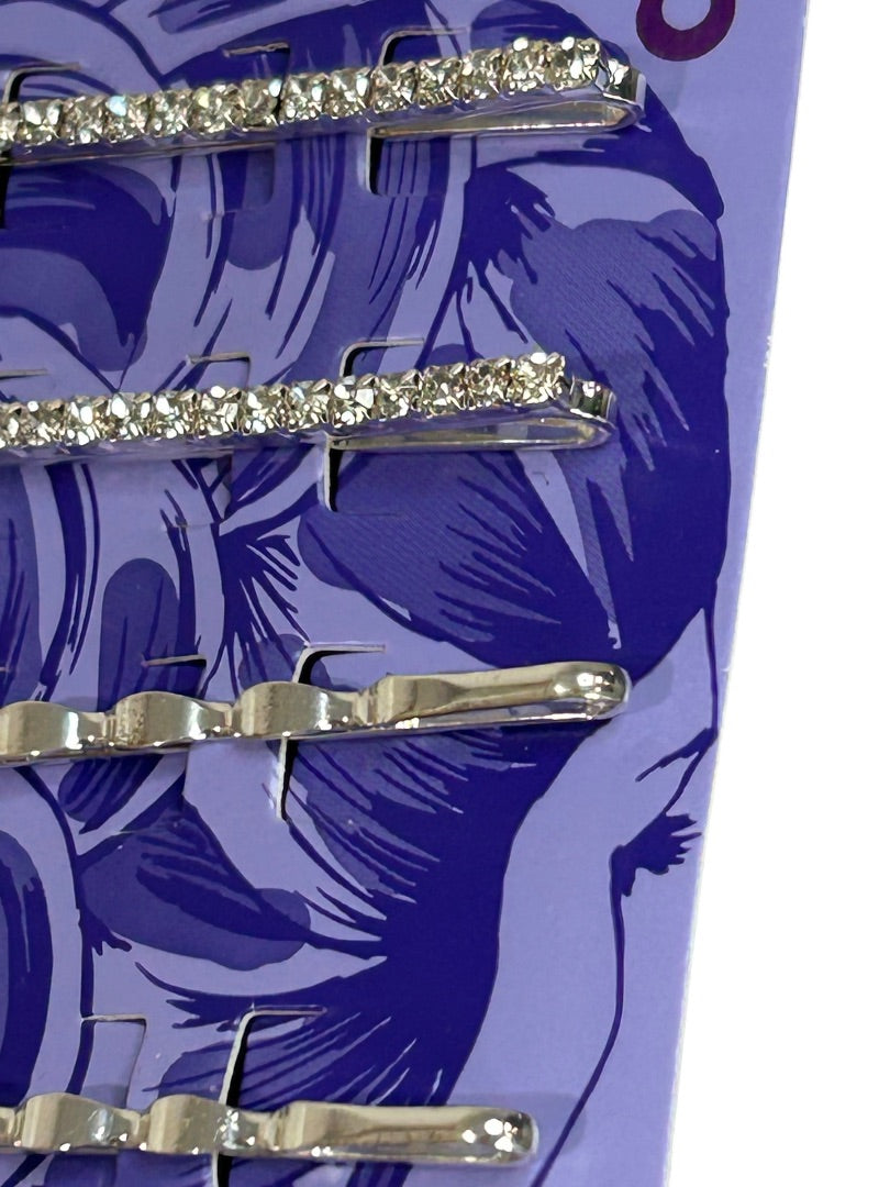 Claires New Silvertone Rhinestone Pack of 6 Bobby Pins Clip Barrettes
