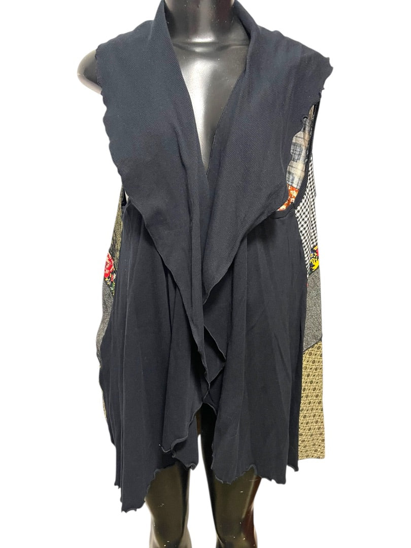 Medium Christy Fisher Sleeveless Patchwork Long Vest Made in USA