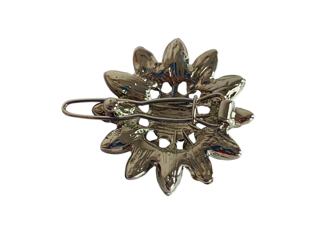 New Elle Rhinestone Silvertone Flower 2 Barrettes 47451 1.25 Inch Formal