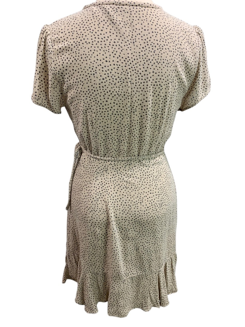Medium Abercrombie & Fitch Wrap Dress Tan Gray Polka Dot Lined
