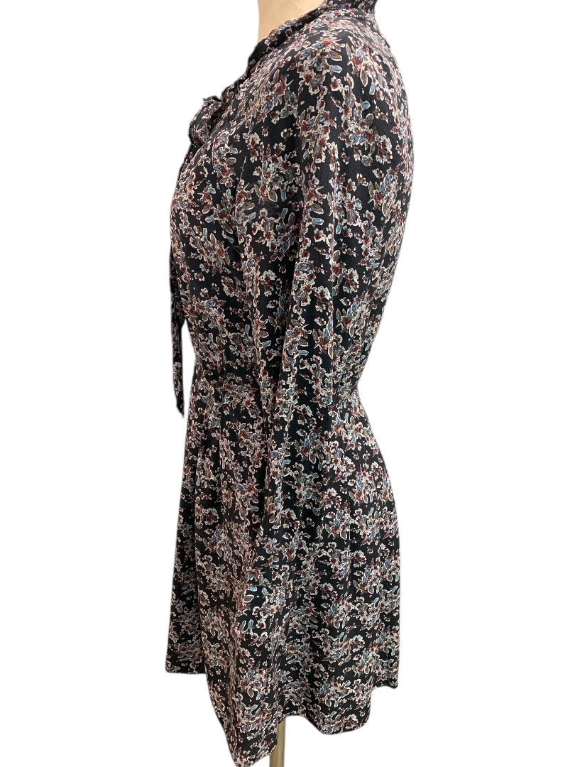 Small Dolce Vita Silk Floral Print Long Sleeve Dress V-Neck Tie Pockets