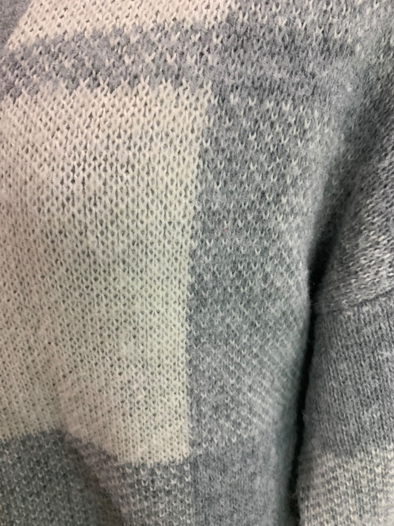 XS American Eagle Womens Open Cardigan Sweater Long Pockets Gray Plaid Wool Blend