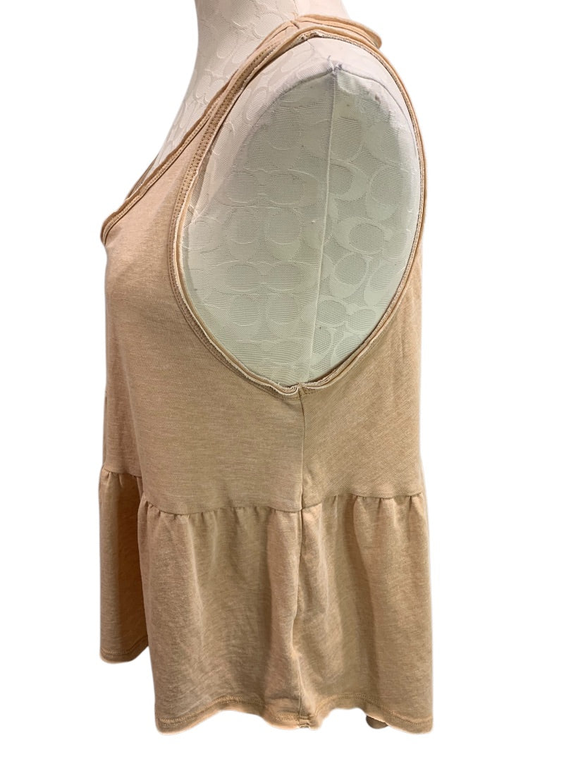 Small American Eagle Womens Tan Tank Top Flounce Hem V-Neck