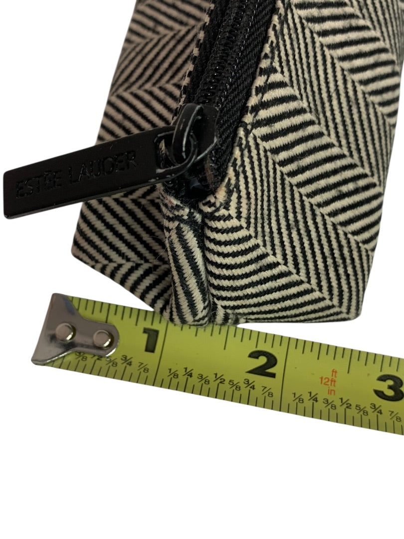 Estee Lauder Cosmetic Bag Travel Zip Pouch Black White Herringbone