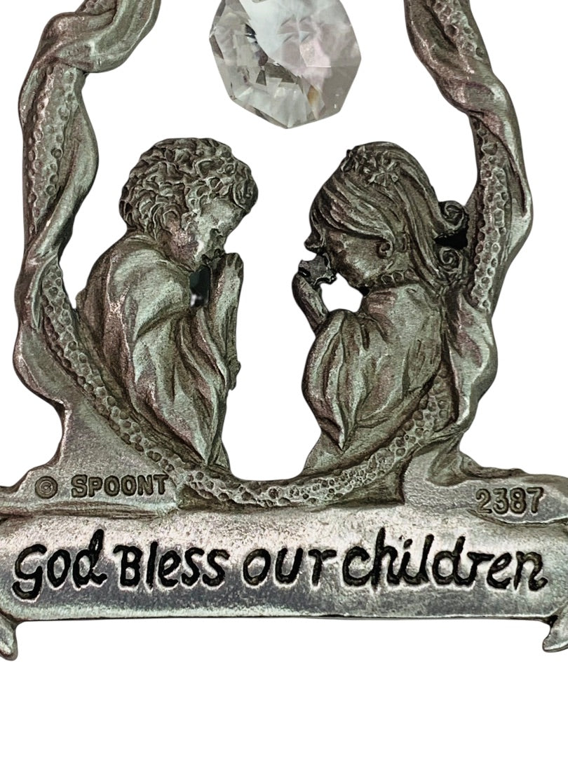 Spoontiques Pewter Ornament Suncatcher Prism God Bless Our Children 3.25" #2387