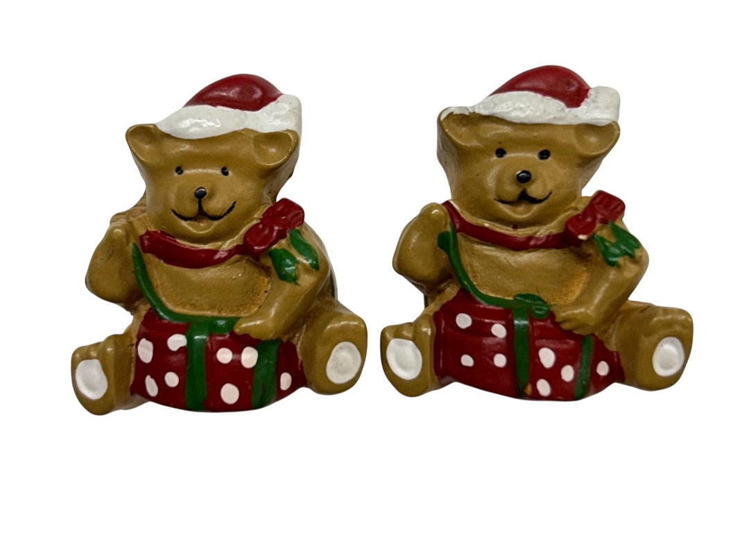 Set of 2 Button Covers Holiday Christmas Santa Teddy Bear 1.2"