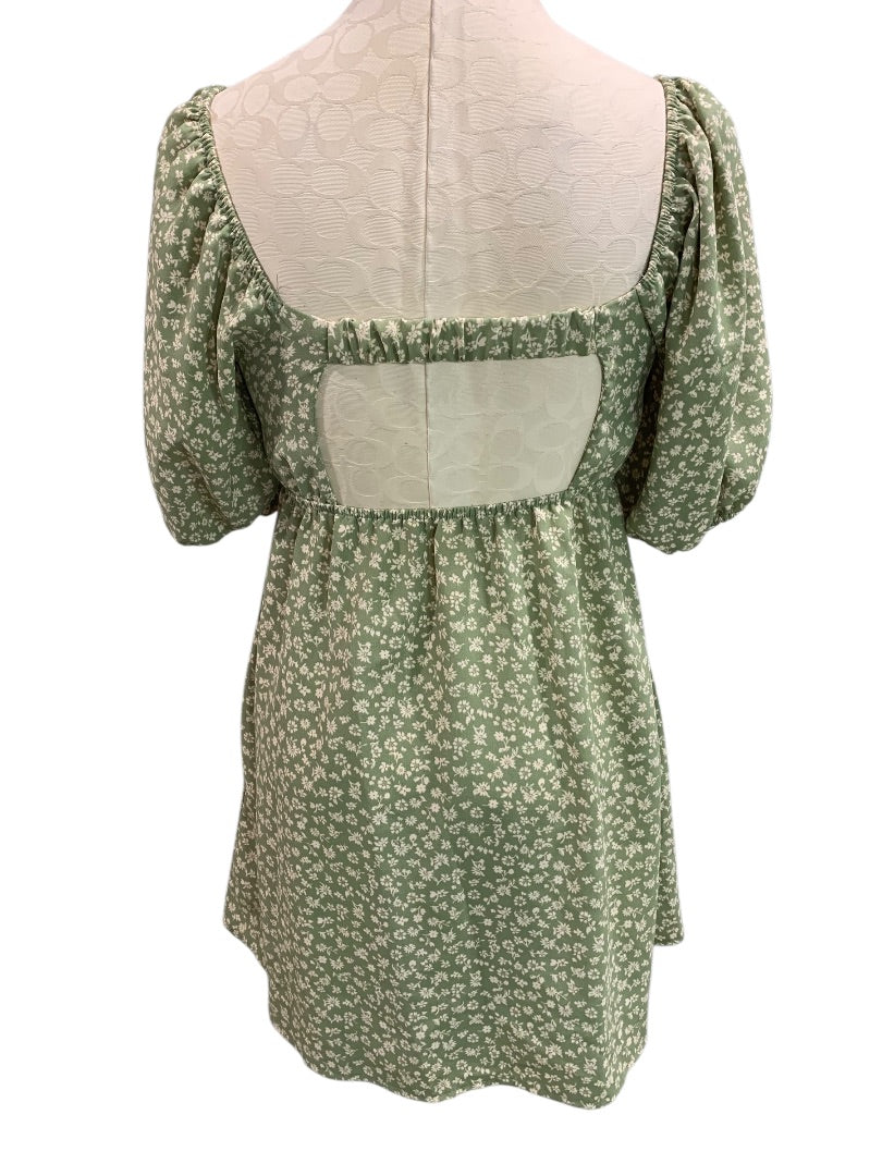 Small Altar'd State Off Shoulder Dress Pullover Green Floral Print Waist Cut Out