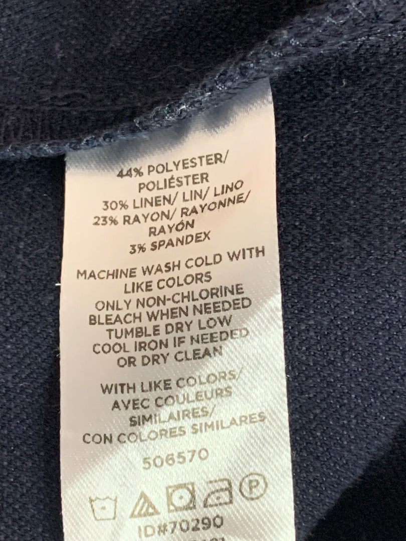 Size 4P Loft Navy Blue Belted Dress Sleeveless Back Zip Linen Blend