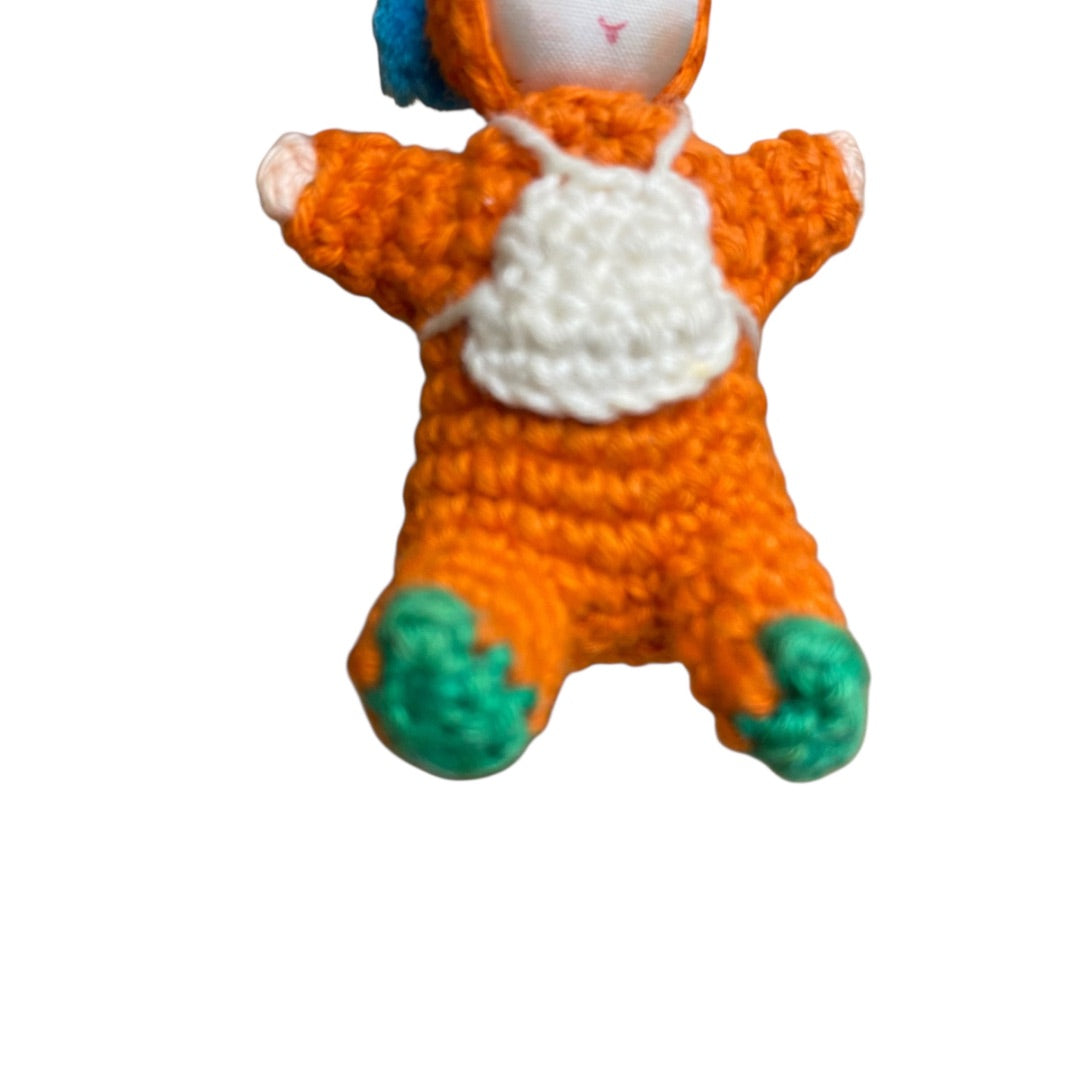 Vintage Amigurumi Japanese Crochet Baby Doll 2" Silk Face Orange