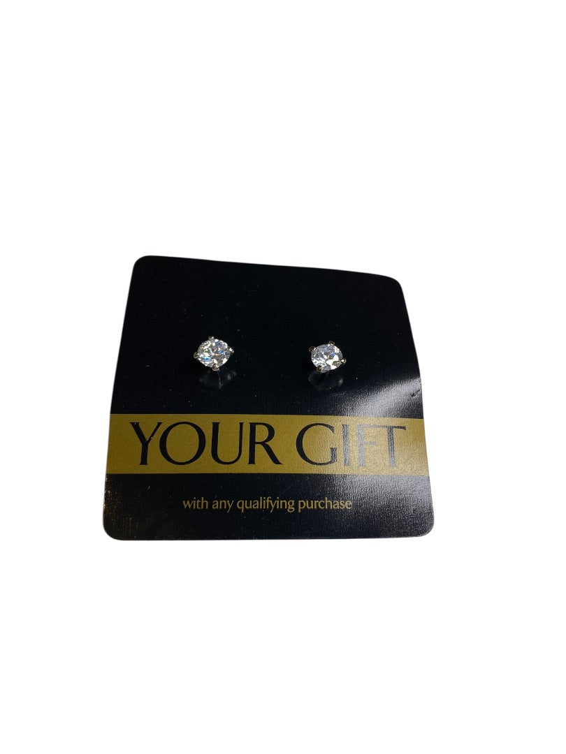 Cubic Zirconia Silvertone Pierced Post Earrings 7mm New