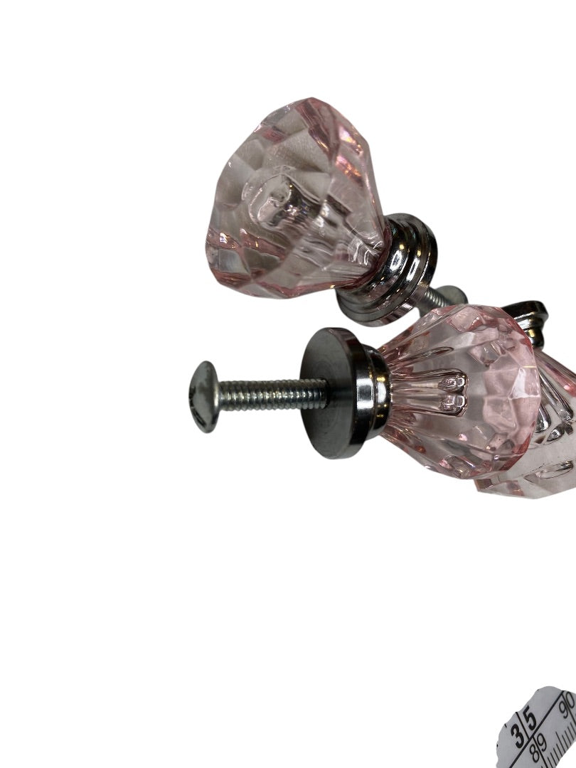 Set of 3 Pink and Silvertone Crystal Knobs Drawer Pulls 25mm 1" New