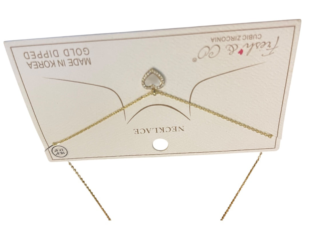 Fresh & Co Cubic Zirconia Gold Dipped 16.5"-17.5" Necklace New Heart Pendant