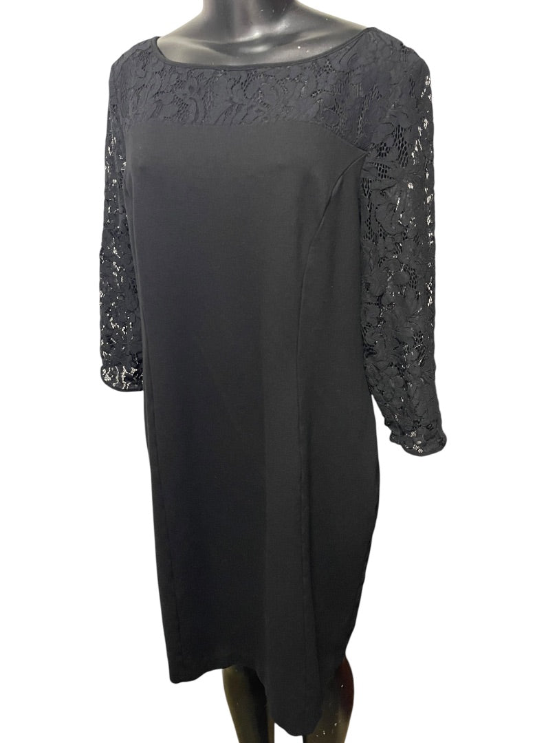 Size 16 Talbots Lace 3/4 Sleeve Back Zipper Dress Black