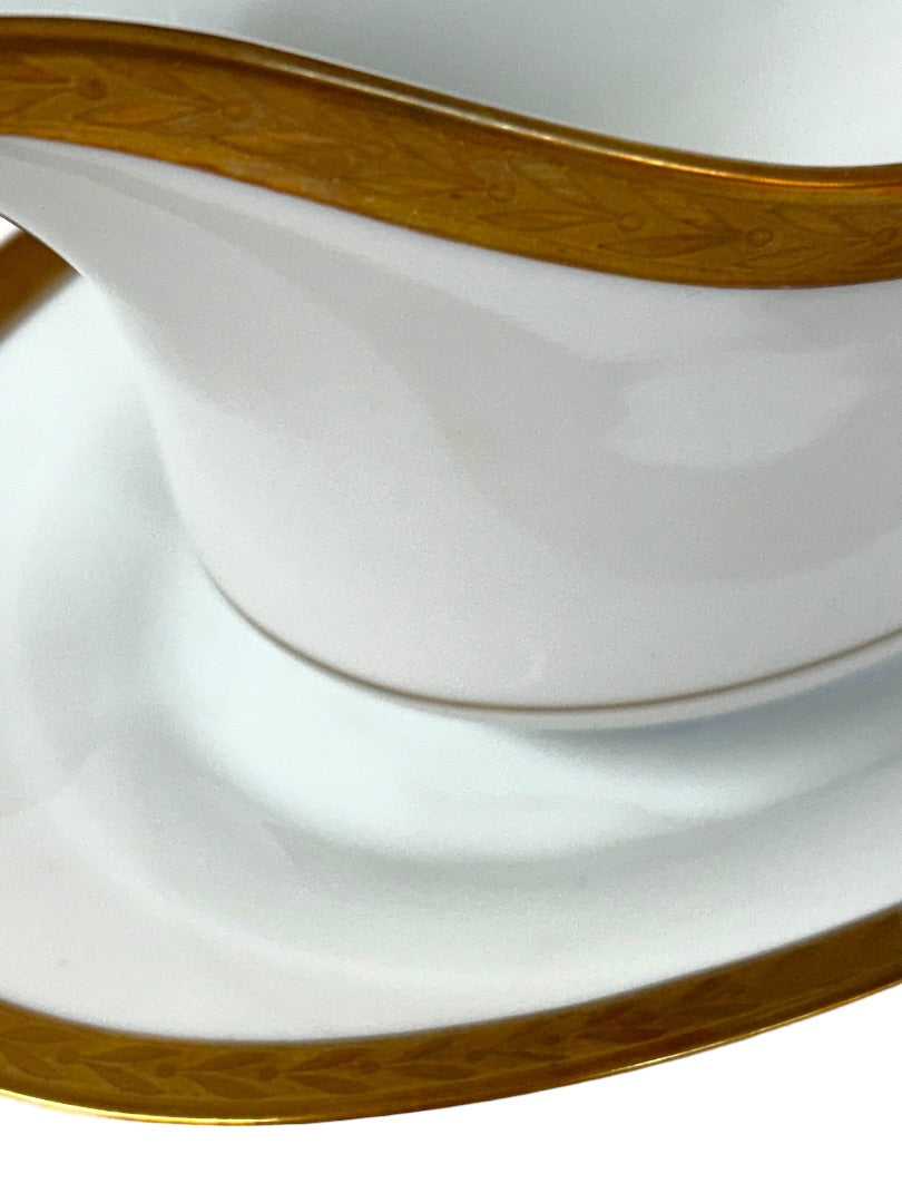 Sango Royalty Pattern White Gold Trim Gray Boat with Attached Underplate 1970s