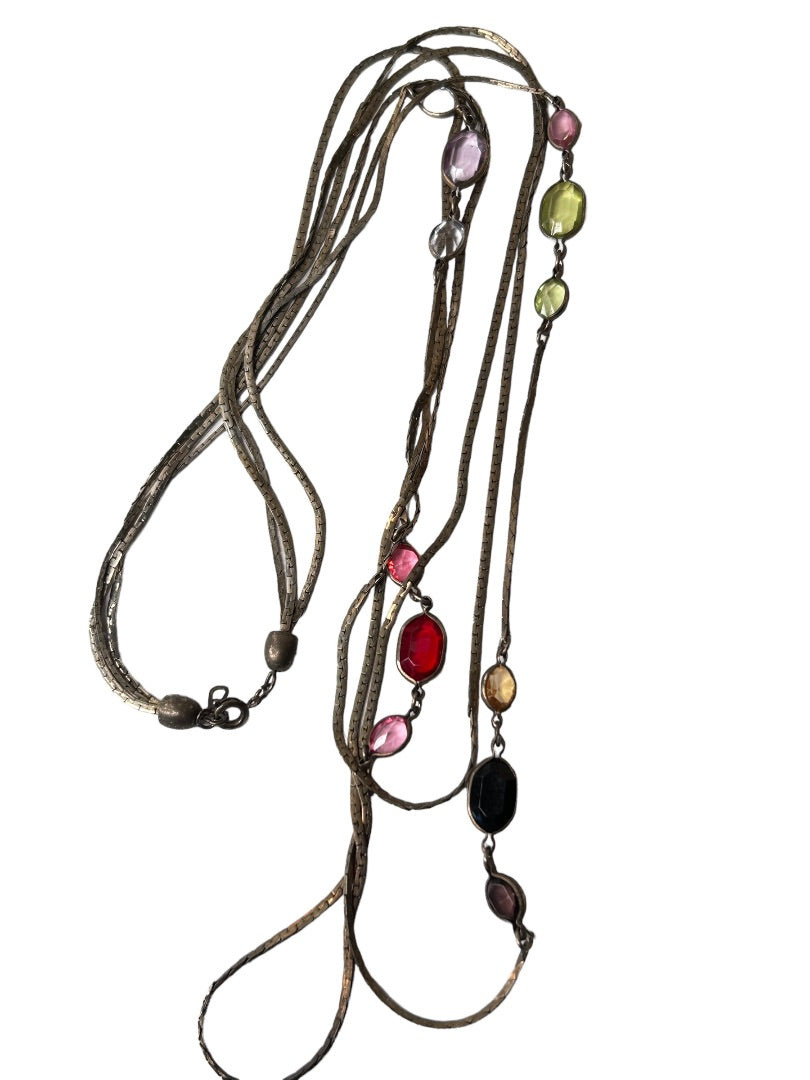 Multistrand Strand Tiered Beaded Statement 28" Necklace Multi-Color Stones