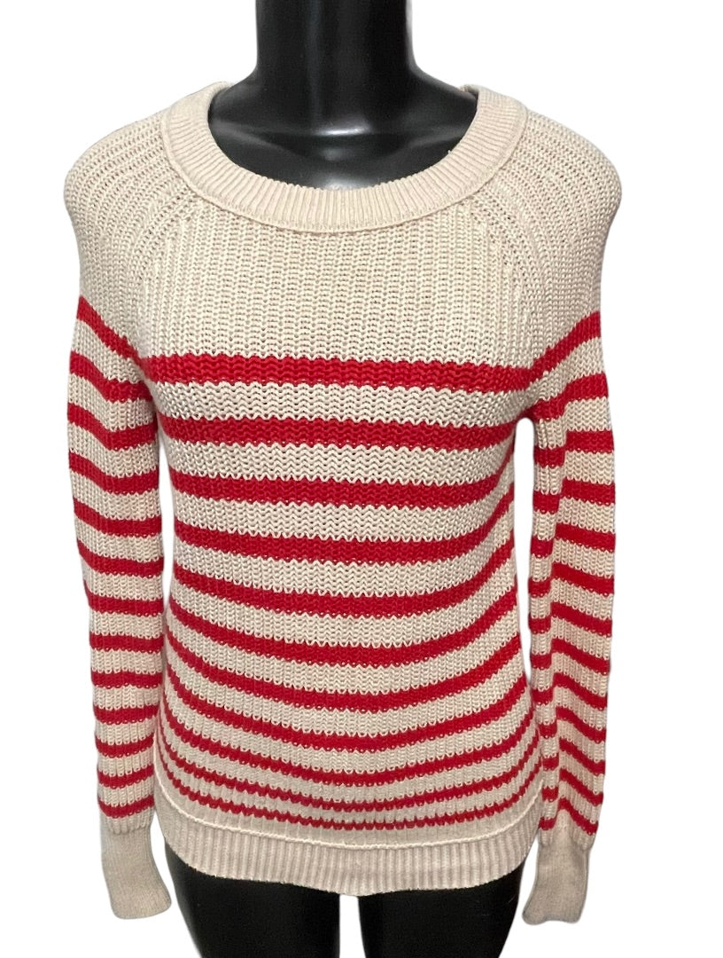 XS J. Crew Striped Knit Fitted Long Sleeve Cotton Womens Sweater 53198