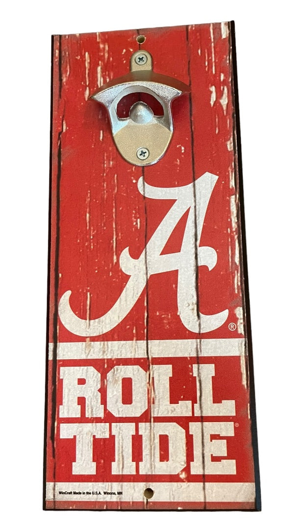 Alabama Crimson Tide Bottle Opener Wood Sign Wall Plaque Mount Bar New 5"x11" Wincraft