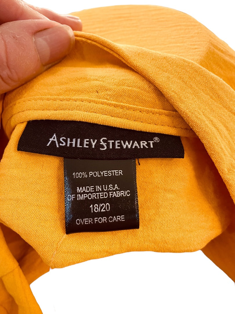 18/20 Asley Stewart Womens New Yellow Gold Crinkle V-Neck Pull Over Blouse Top