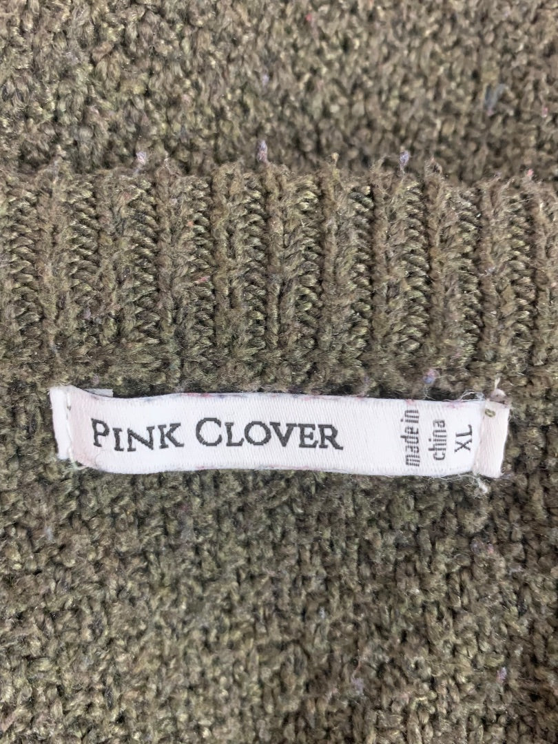 XL Pink Clover Womens Army Green Textured Cozy Sweater Pullover