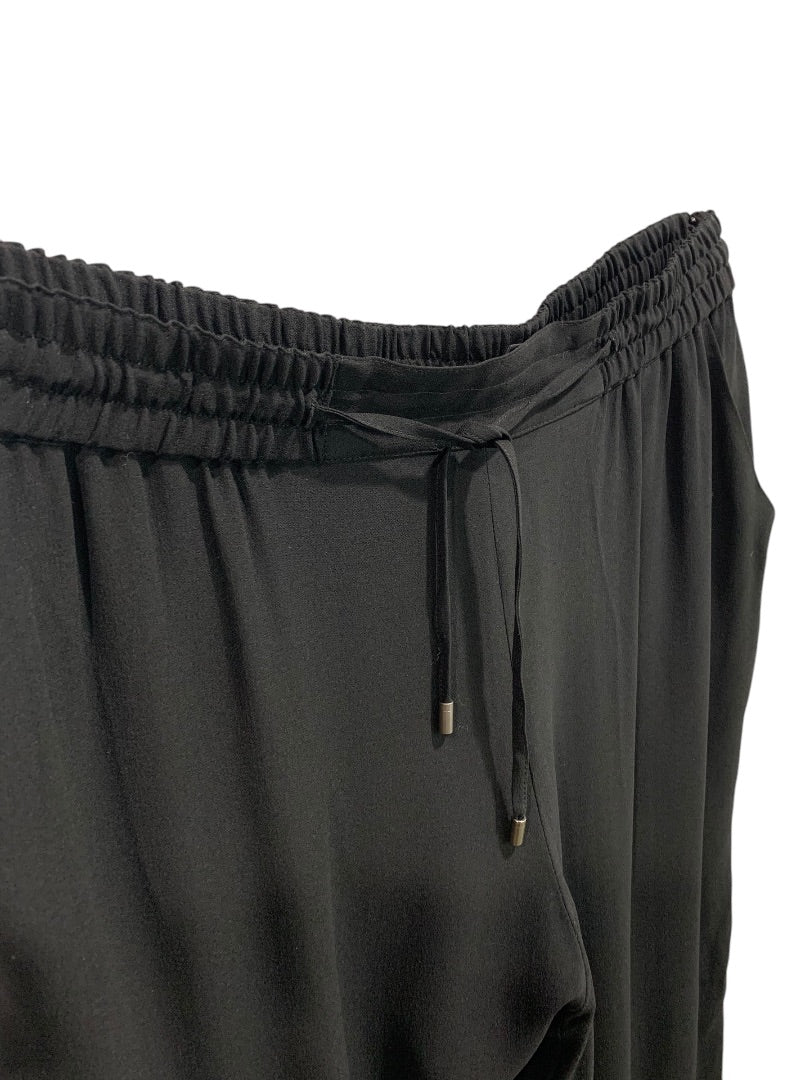 Large Eileen Fisher Silk Womens Black Pull On Loose Fit Pants Sheer Pockets
