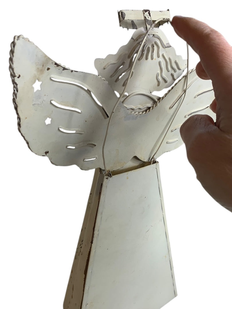 Tin Angel with Snowflake Wall Hanging or Tabletop Decor Shabby Chic