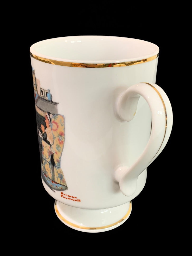 1981 Norman Rockwell Porcelain Pedestal Mug "Tea for Two" The Danbury Mint