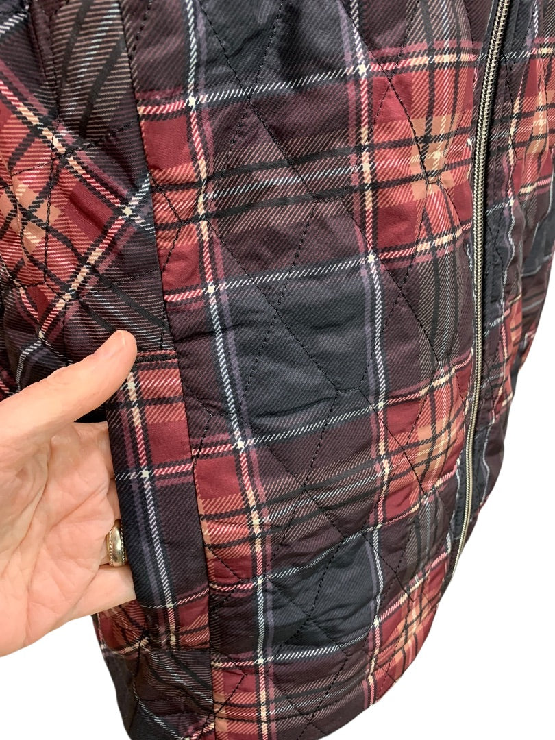 2X CJ Banks Womens Plaid Quilted Zip Up Vest Red Black