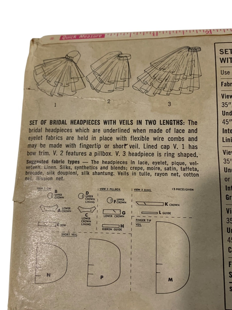 Simplicity 1960s Bridal Veil Pattern Uncut 6846 One Size