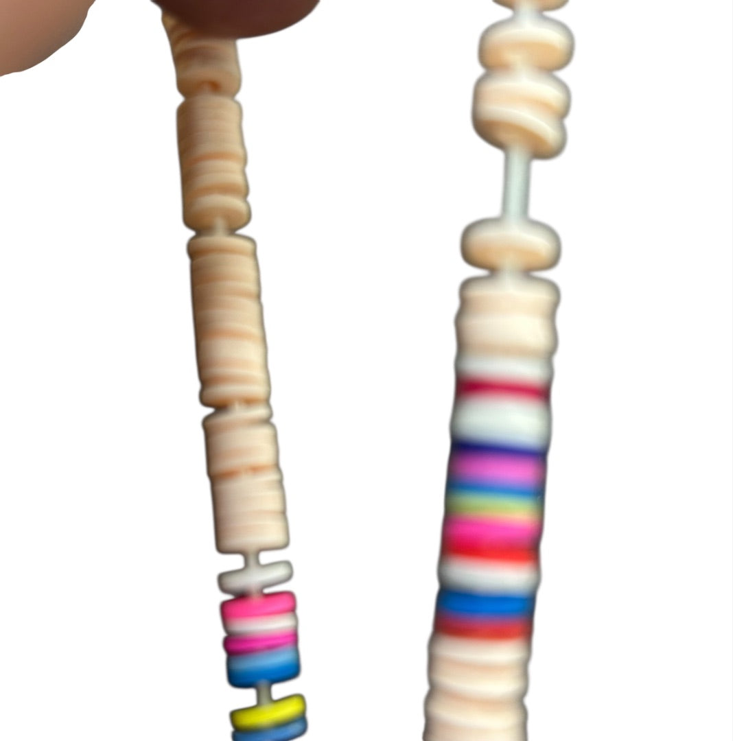 Multicolor Blush Pink Beaded Stretch Bracelet Disc Beads