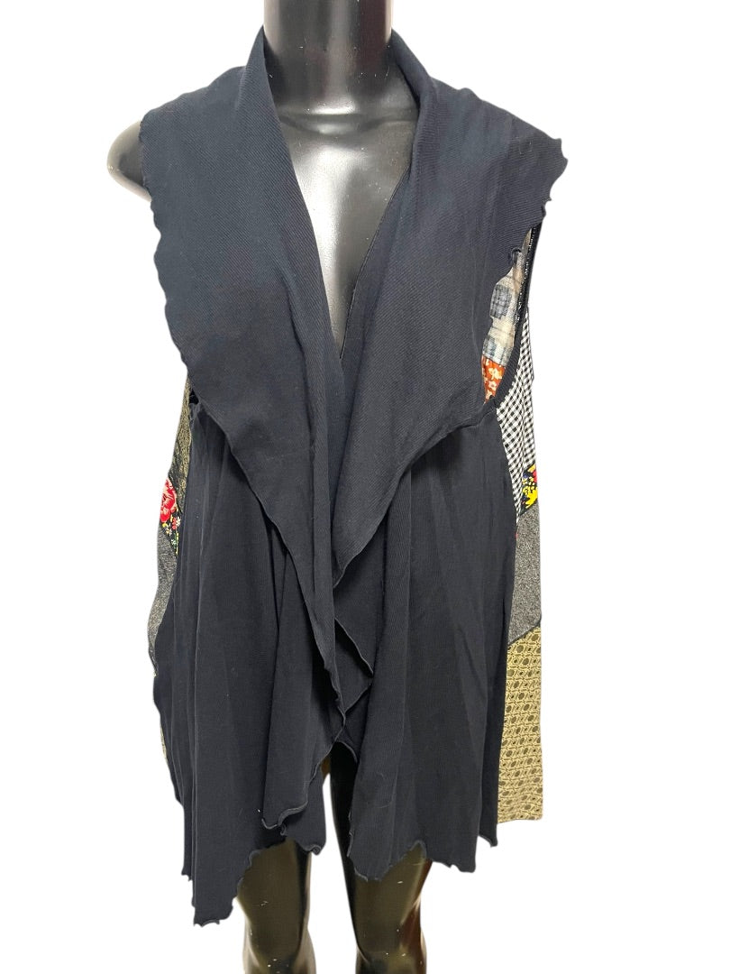 Medium Christy Fisher Sleeveless Patchwork Long Vest Made in USA