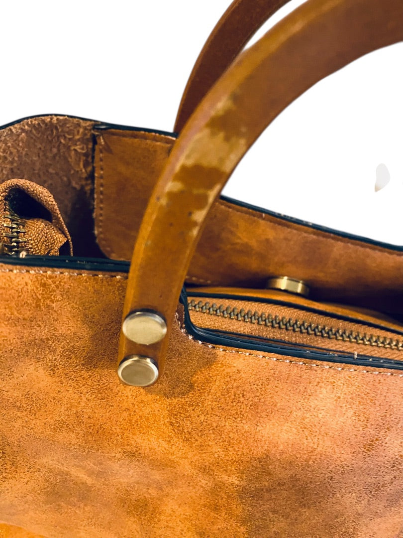 Joy Susan Angie Vintage Satchel Detachable Strap Wooden Handle Vegan Leather