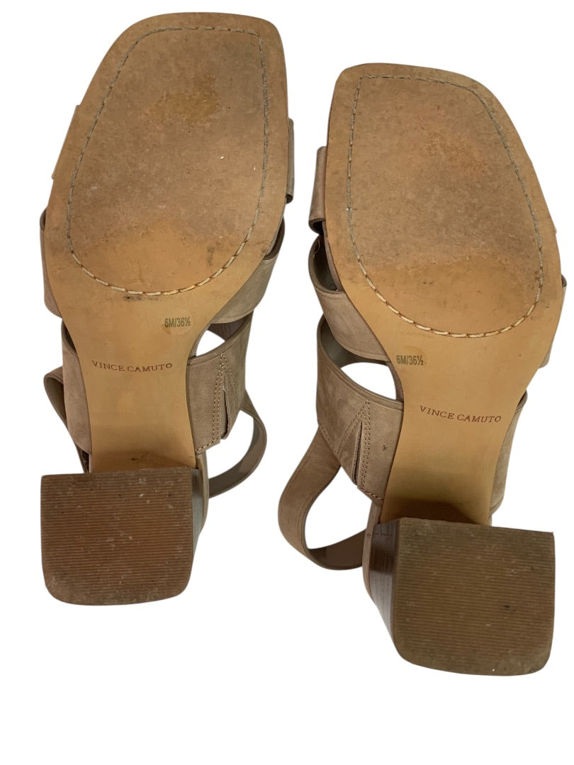 Size 6 Vince Camuto Womens Brown Suede Sandals Bebendy 3" Block Heel