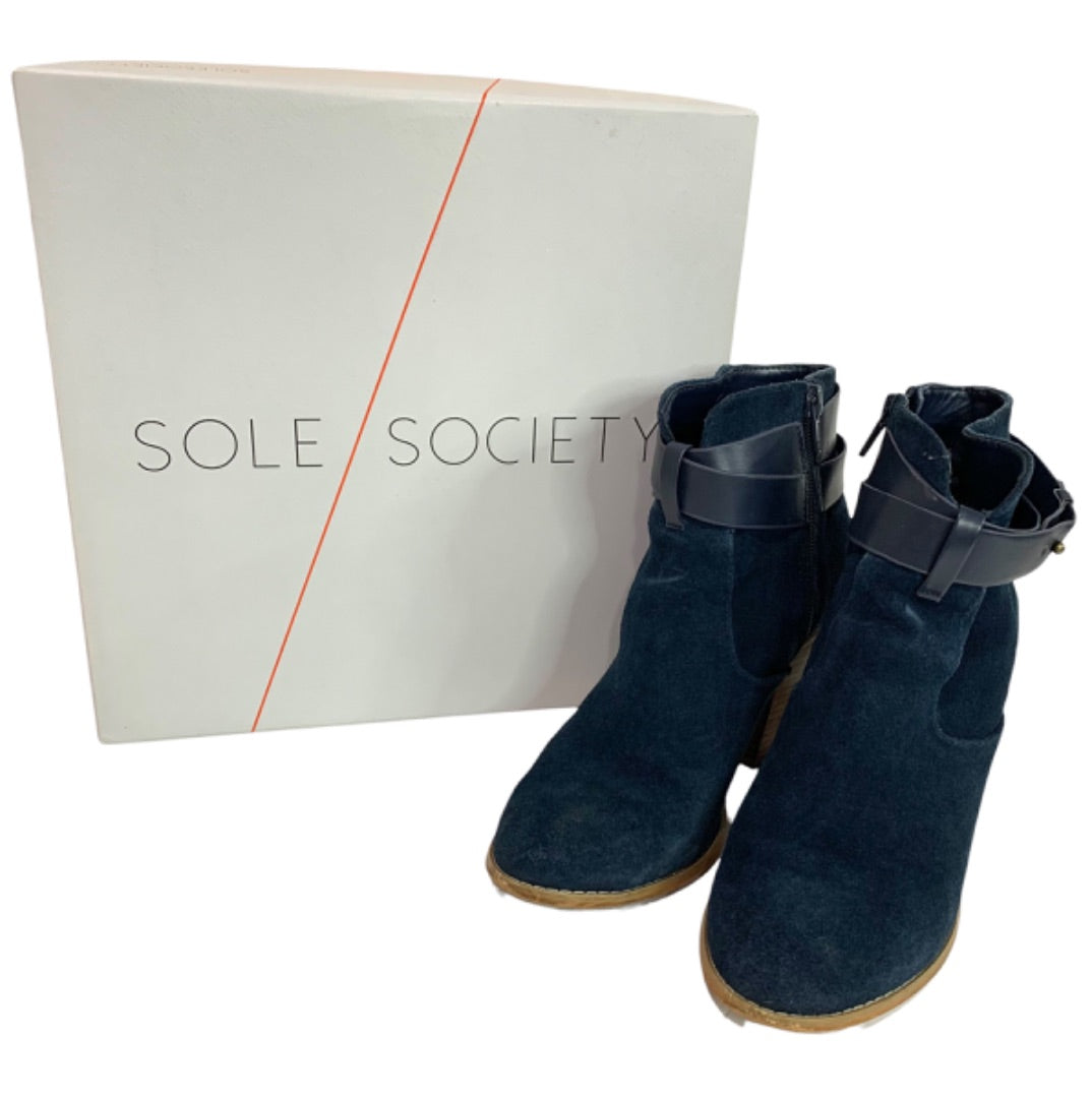 Size 6 Sole Society Womens Suede Booties Ink Blue Kelsita 3" Block Heel