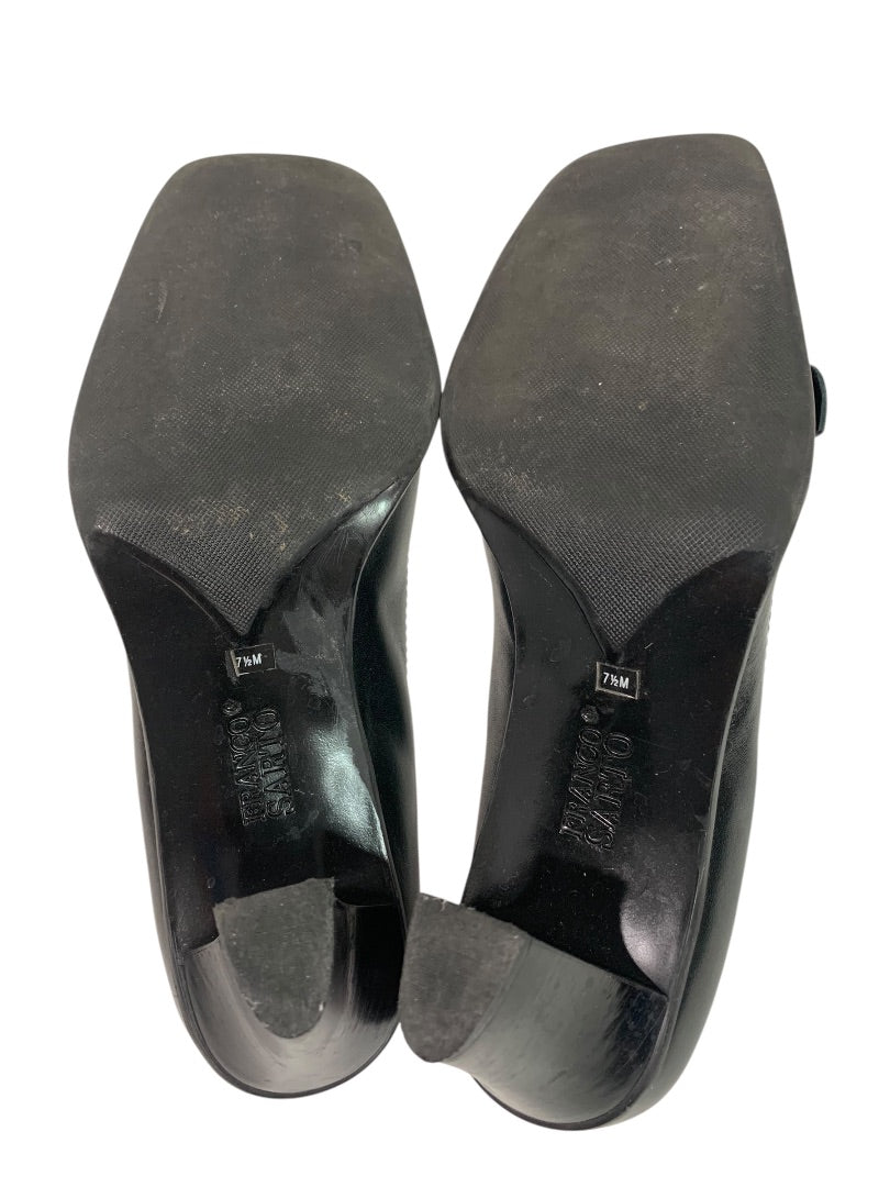 Size 7.5M Franco Sarto Womens Black Leather Shoes Square Toe 3" Heel