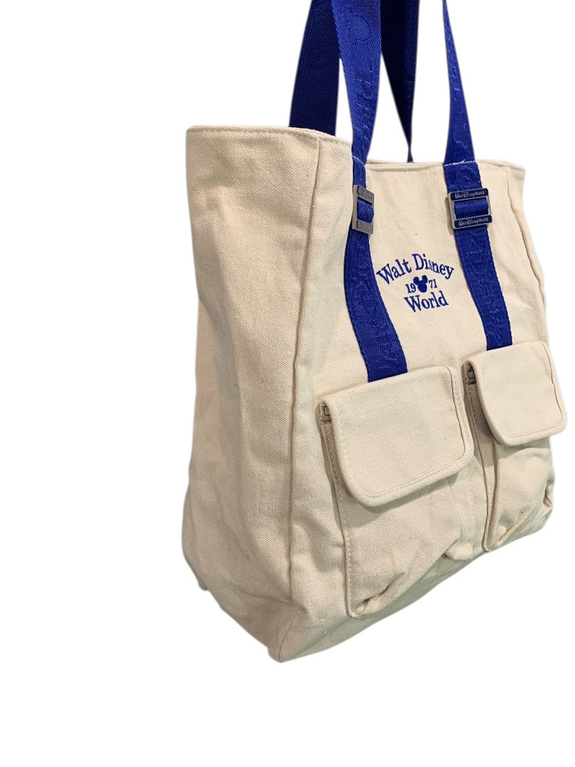 Walt Disney World Canvas Tote Blue Straps Pockets Magnetic Snap