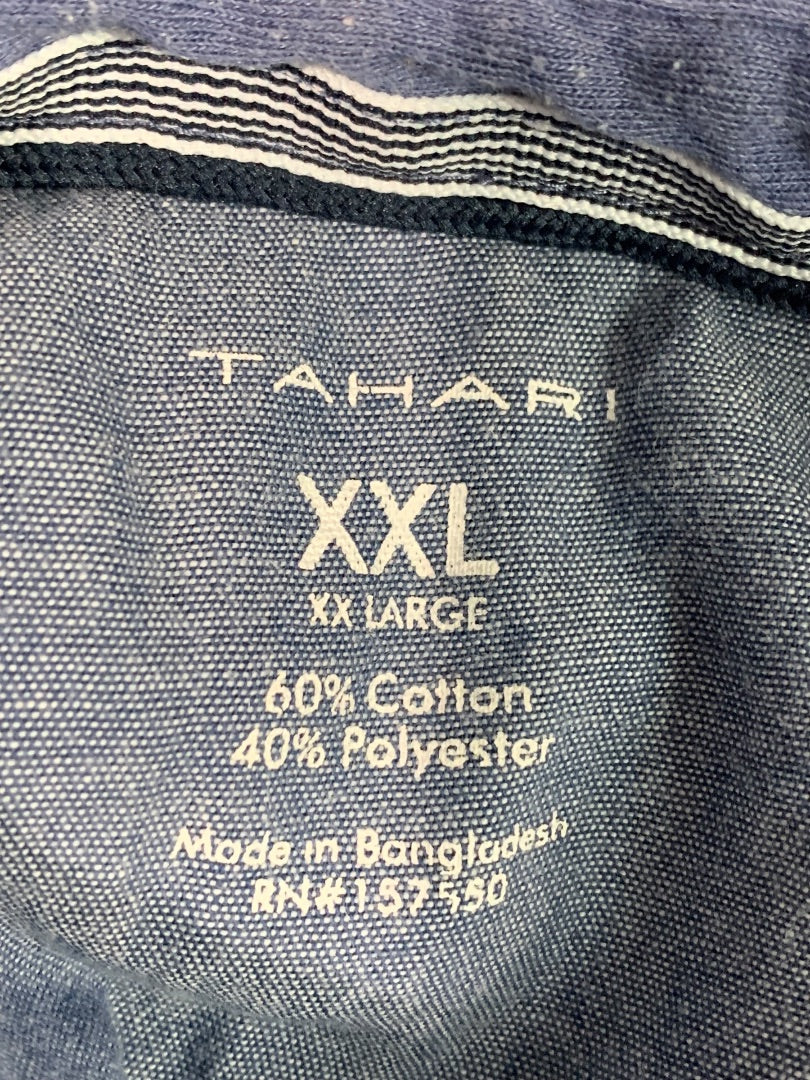 XXL Tahari Mens Blue Golf Polo Shirt Soft Single Pocket Short Sleeve