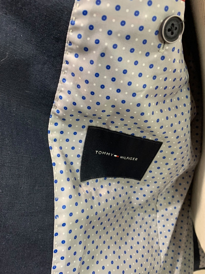 38R Tommy Hilfiger Mens Navy Blue Linen Sport Coat Jacket