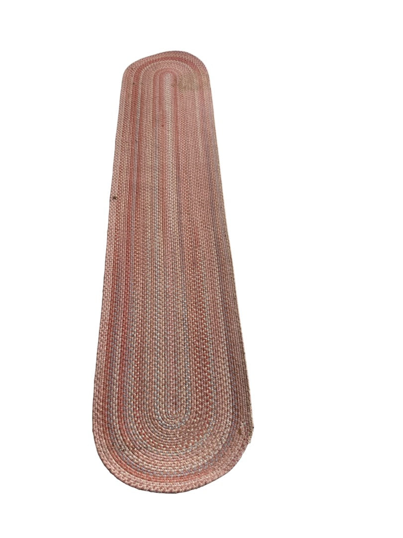 Vintage Braided Wool Runner Rug 109"l x 22"w Pink