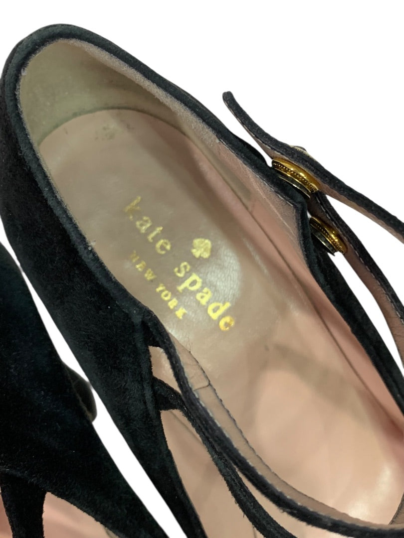 Size 7 Kate Spade Nara Double Strap 4.5" Heel Shoes Black Suede