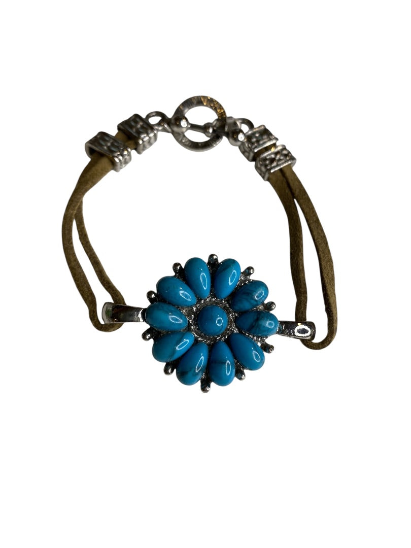Faux Turquoise Southwestern Style Floral Toggle Clasp Bracelet