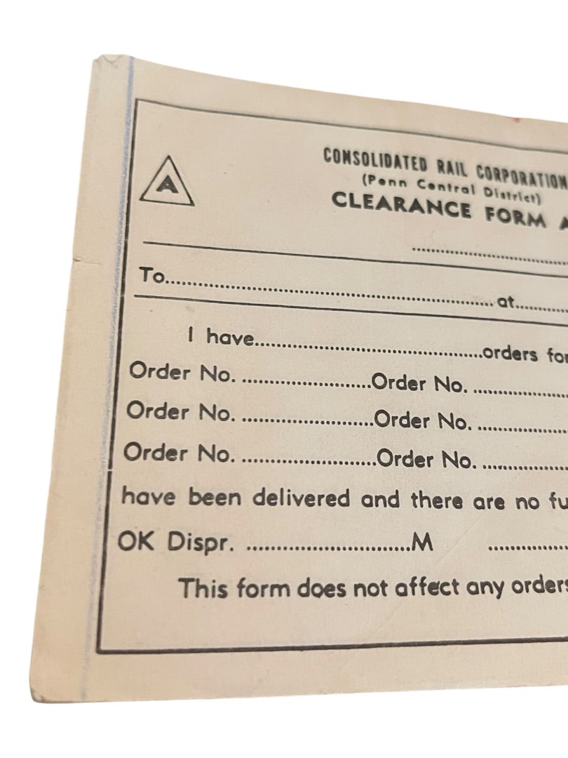 Consolidated Rail Corp Penn Central District Clearance Form A Pack