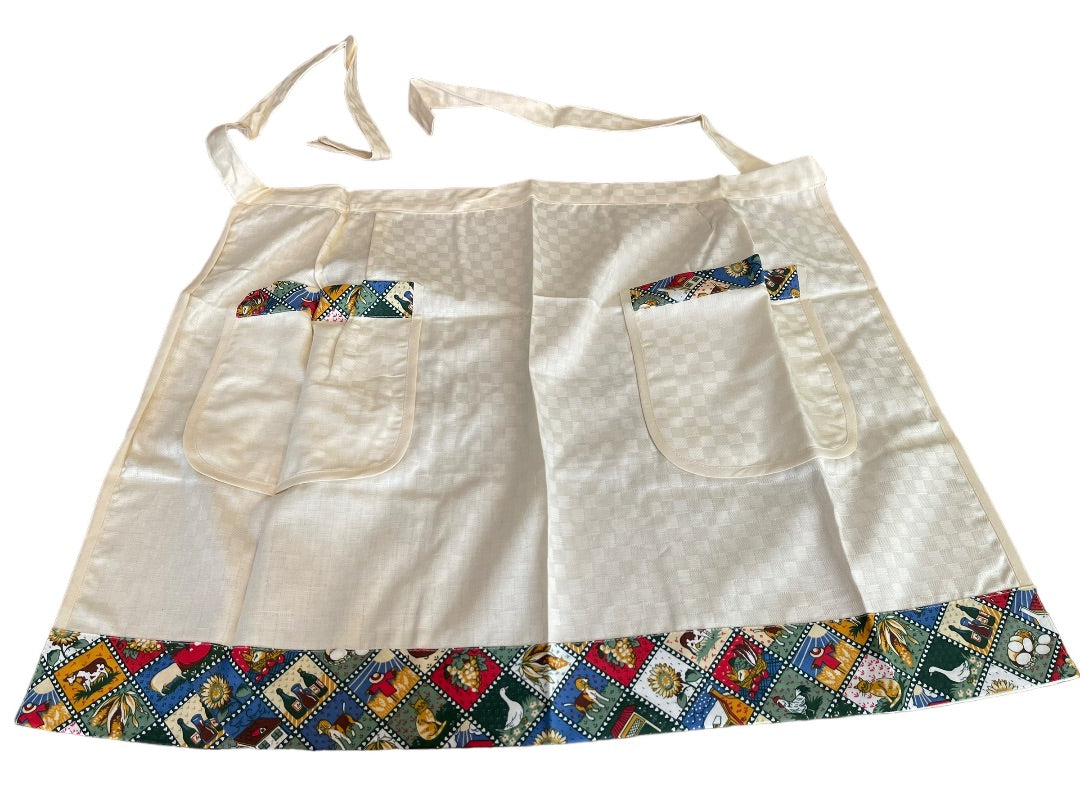 La Casa Di Beatrice Firenze Ivory Farmhouse Waist Apron New Pockets