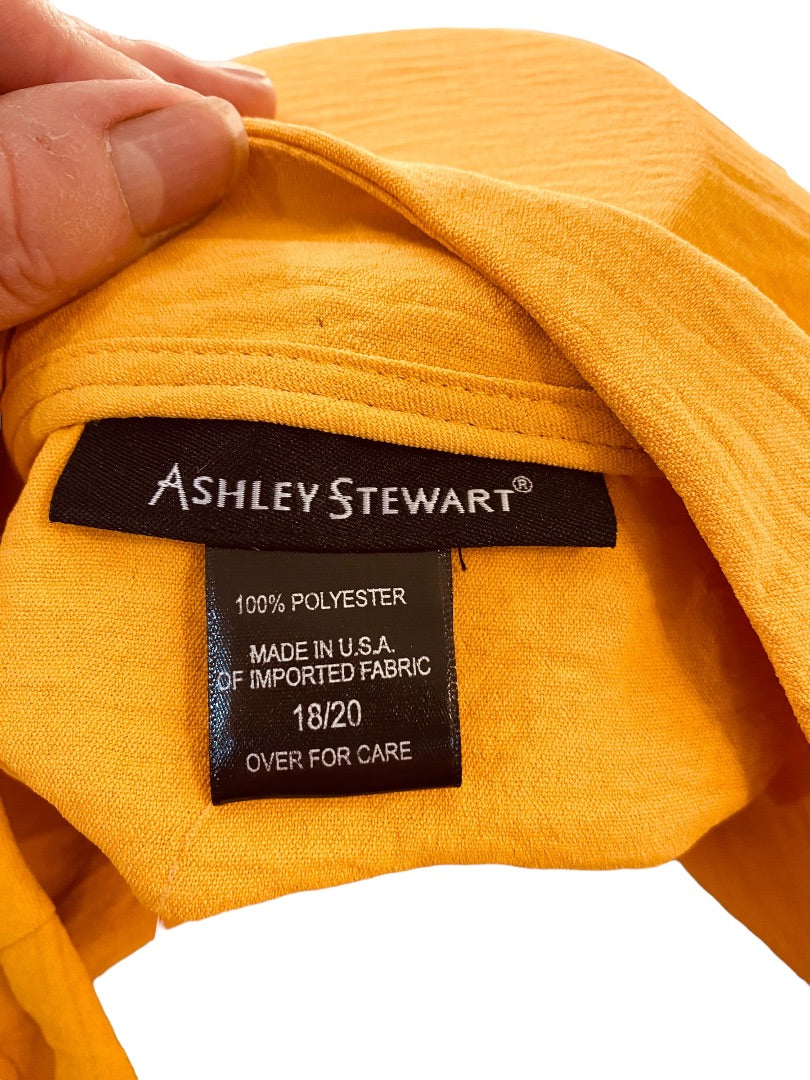 18/20 Asley Stewart Womens New Yellow Gold Crinkle V-Neck Pull Over Blouse Top