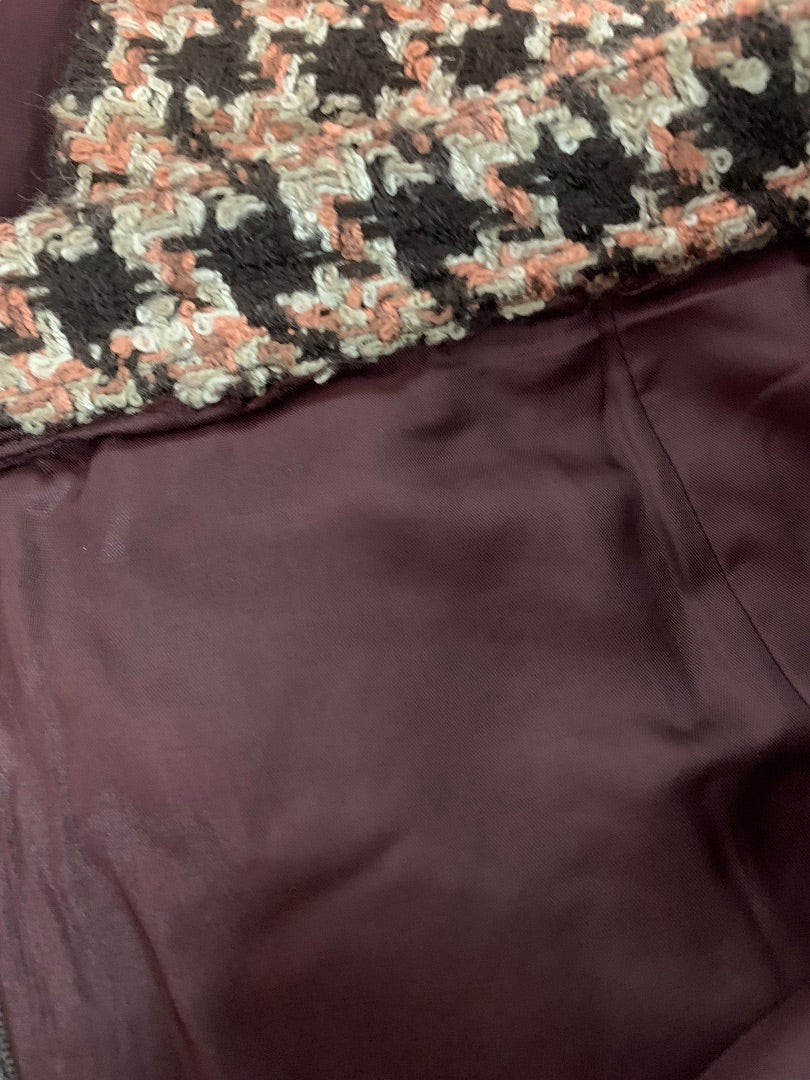 Large Vintage 1970s Pattern Straight Skirt Wool Blend Lined Brown Pink