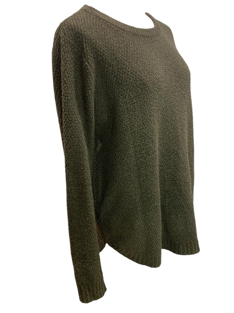 XL Pink Clover Womens Army Green Textured Cozy Sweater Pullover
