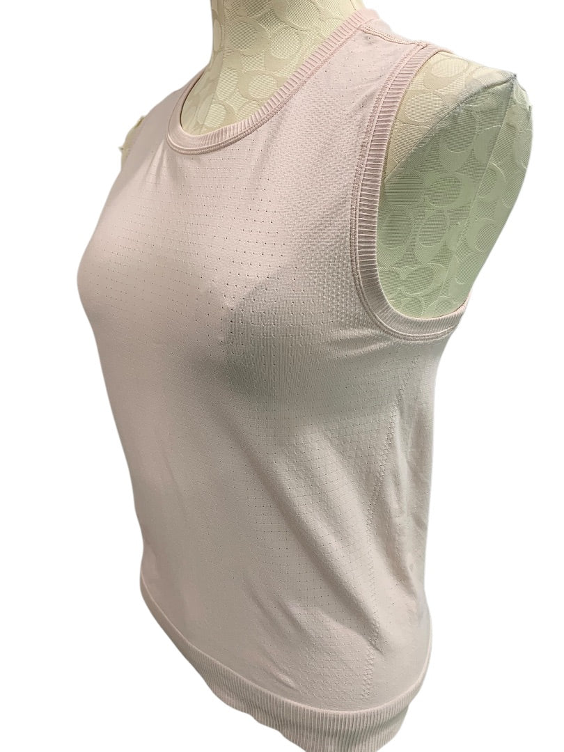 Medium Womens Blush Pink Activewear Tank Perforated Banded Hem