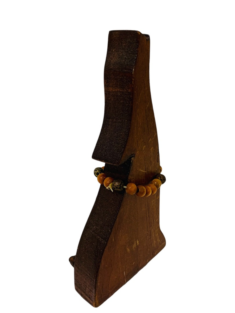 Small Wooden Howling Coyote Figurine Beaded Collar 5.5 Inch